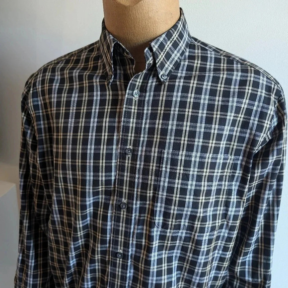 New! EDDIE BAUER black white and  gold plaid shirt - Picture 3 of 11